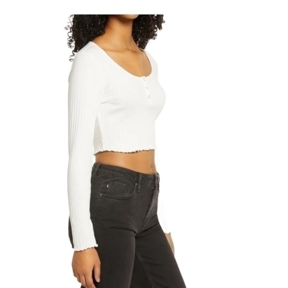 BP Nordstrom Crop Henley Top Large Grey Fog NWT